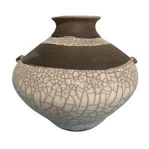 Raku Sue Ellen Studio Art Pottery Vase Crackle Glaze